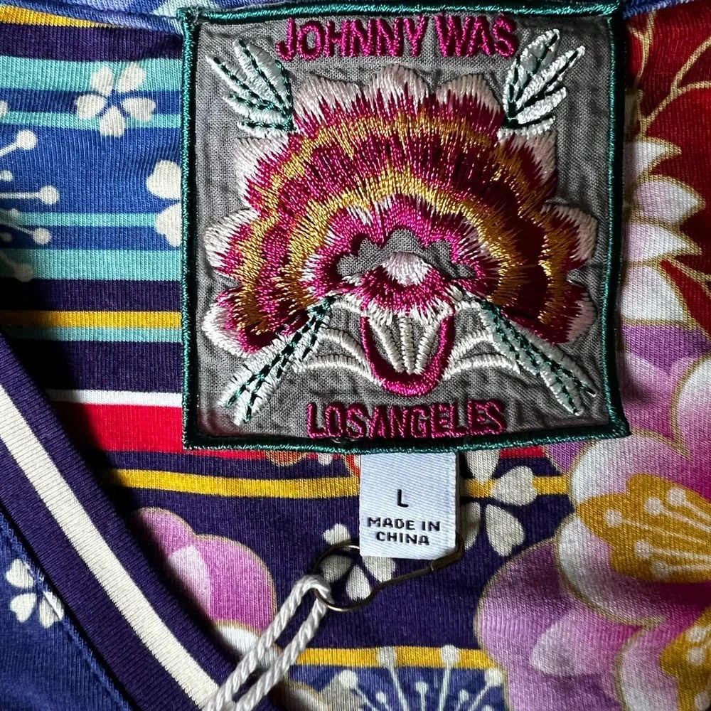 Johnny Was Large Pajaro Favorite 3/4 Sleeve V-Neck Multicolor Top NWT - Picture 7 of 9